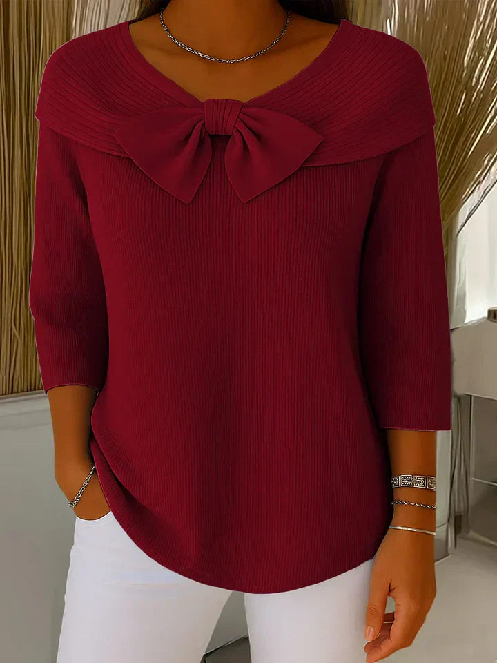 Serenna – Damen Pullover mit Schleife &amp; Rund Ausschnitt