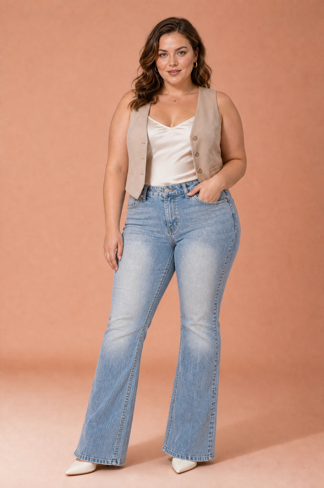 Helle blaue High-Waist Schlagjeans
