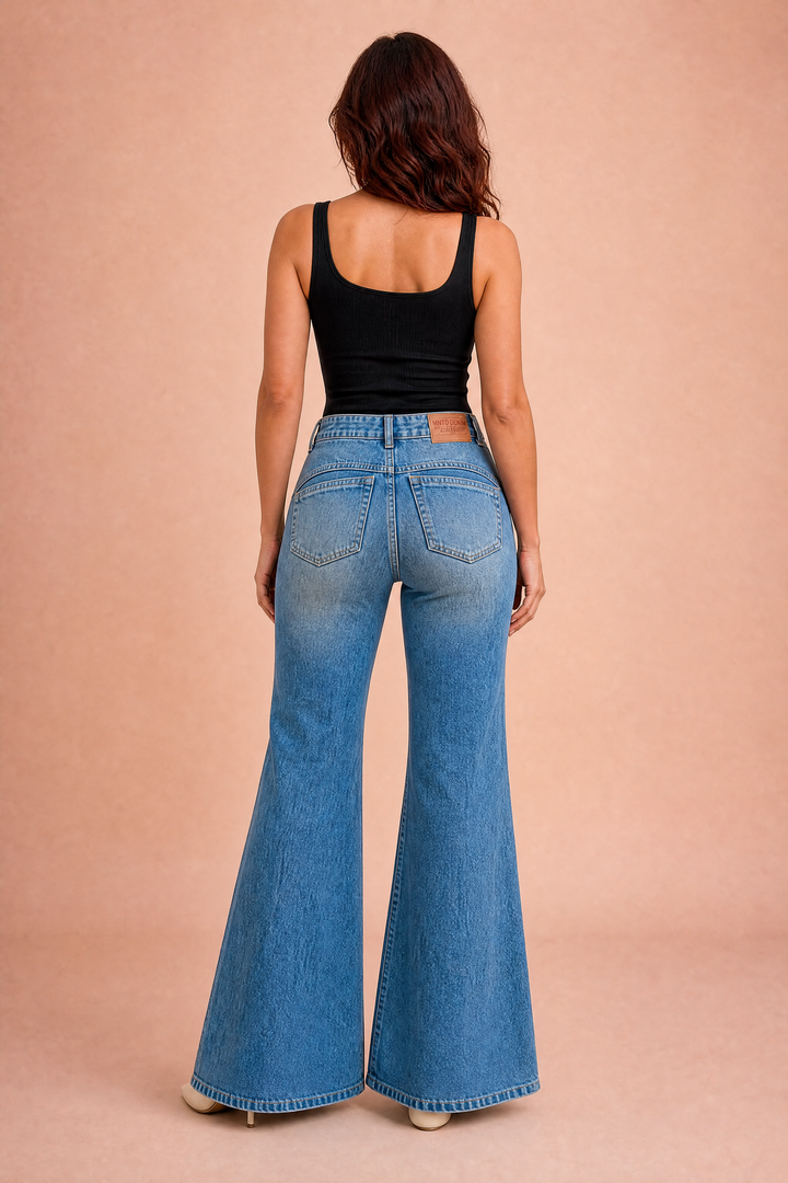 Hellblaue Jeans mit weit ausgestelltem Bein
