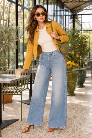 Hellblauer, weit geschnittener Jeans mit mittelhoher Taille