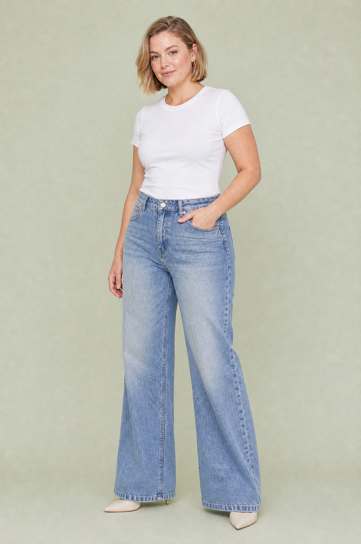 Blauer Jeans mit mittlerer Taille und weitem Schnitt