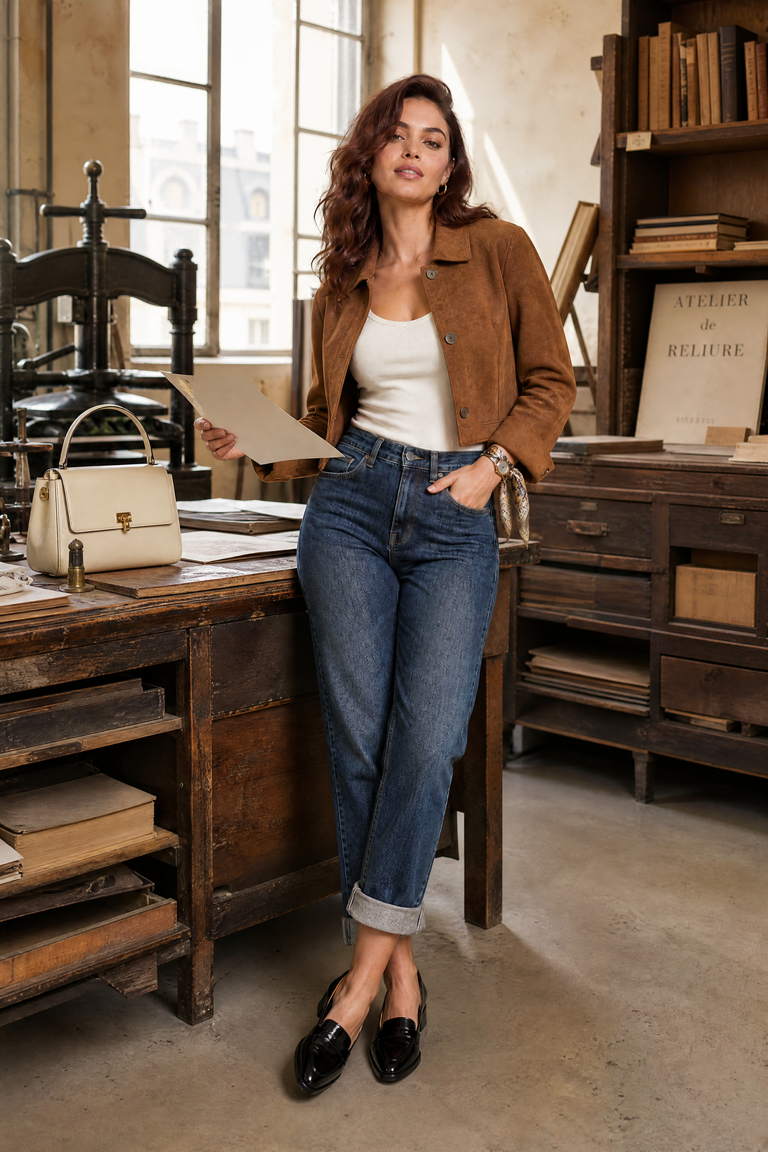 Dunkelblauer Mom-Jeans mit hoher Taille und geradem Schnitt