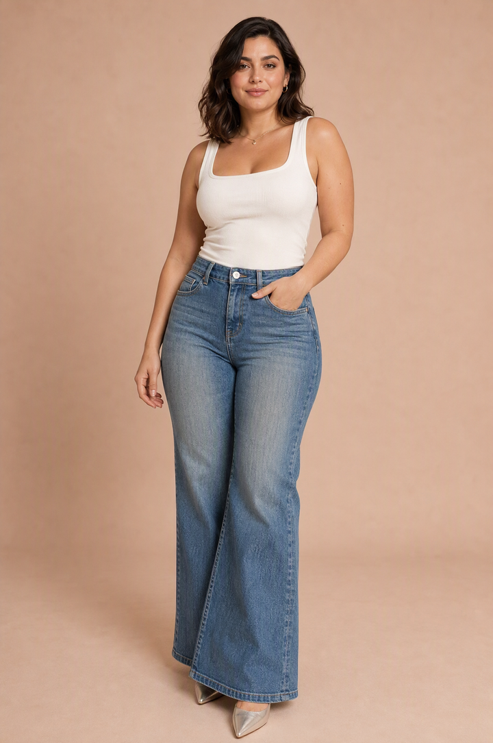 Hochtaillierte, weit geschnittene Jeans