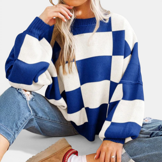 DOVIMA™ – Kuscheliger karierter Strickpullover mit überschnittenen Schultern