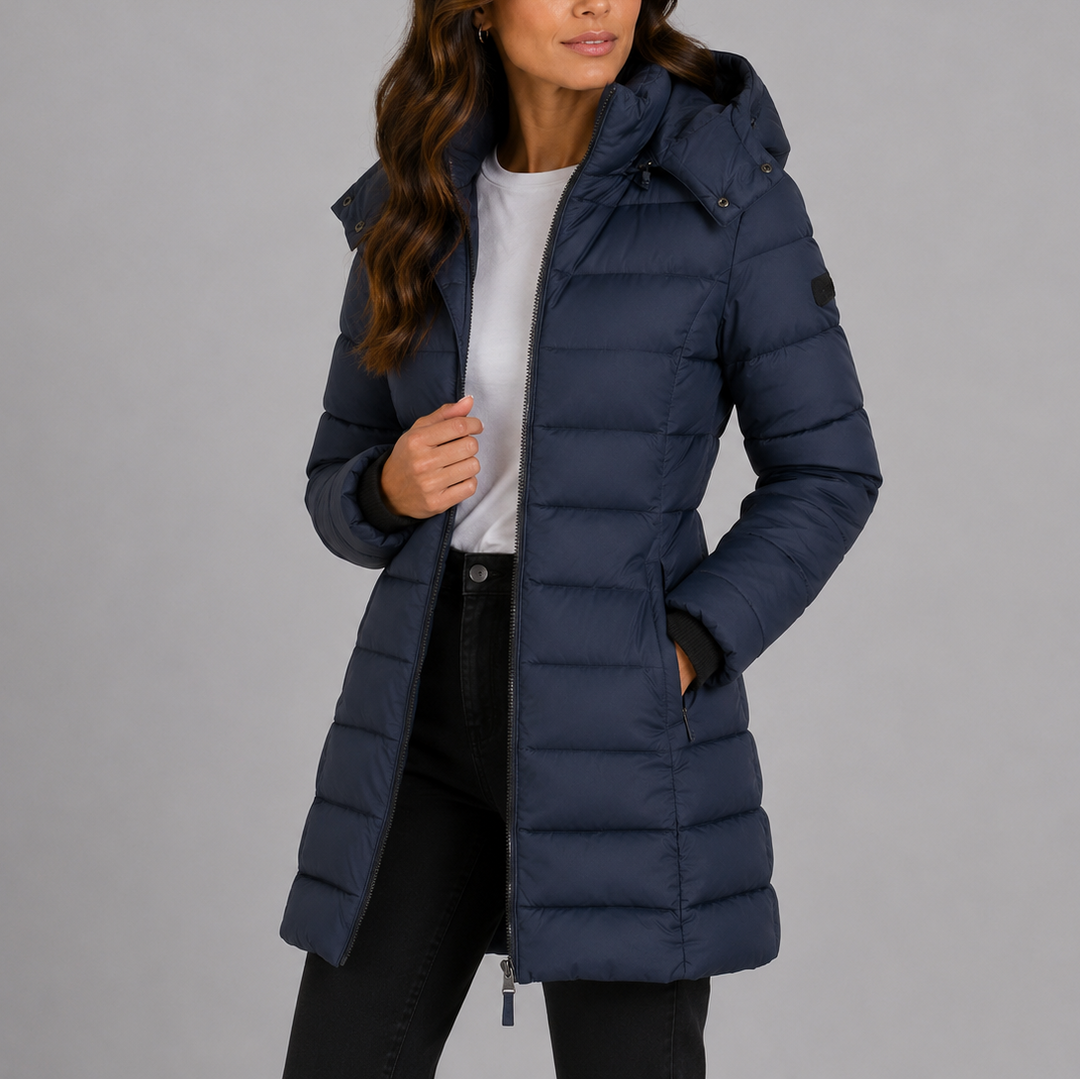 Lange Pufferjacke mit Kapuze