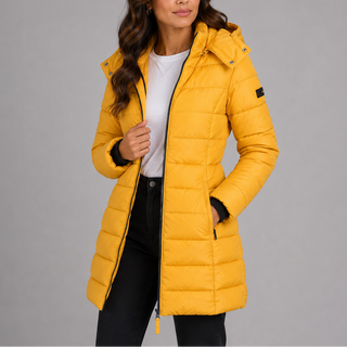 Lange Pufferjacke mit Kapuze