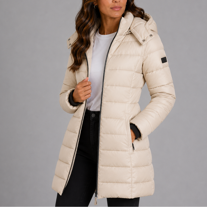 Lange Pufferjacke mit Kapuze