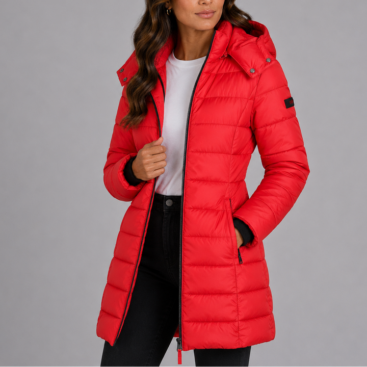 Lange Pufferjacke mit Kapuze