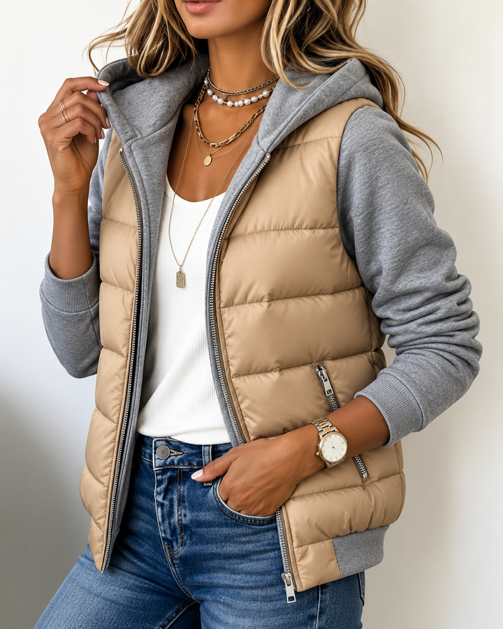 Celina | Damenjacke mit Kapuze, gefüttert, im Color-Block-Stil