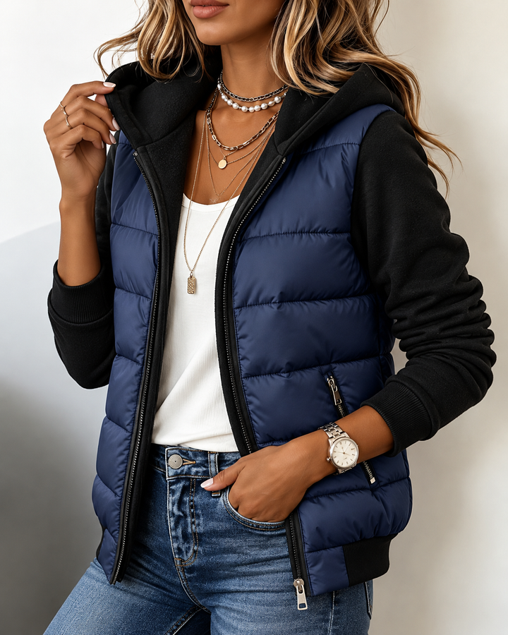 Celina | Damenjacke mit Kapuze, gefüttert, im Color-Block-Stil