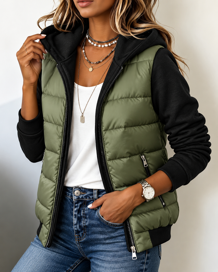Celina | Damenjacke mit Kapuze, gefüttert, im Color-Block-Stil