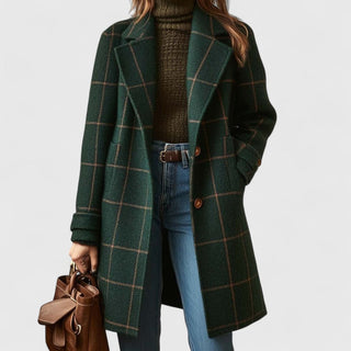 Damenmantel Kariert Lang mit Reverskragen Eleganter Wollmix für Herbst und Winter