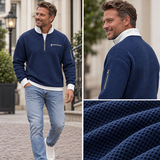 Herrenpullover | Waffelstrickpullover mit halbem Reißverschluss