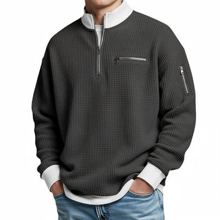 Herrenpullover | Waffelstrickpullover mit halbem Reißverschluss