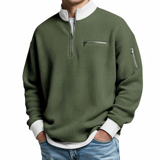 Herrenpullover | Waffelstrickpullover mit halbem Reißverschluss
