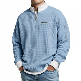 Herrenpullover | Waffelstrickpullover mit halbem Reißverschluss