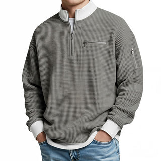 Herrenpullover | Waffelstrickpullover mit halbem Reißverschluss