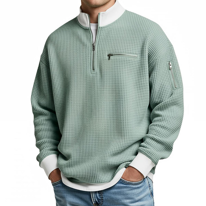 Herrenpullover | Waffelstrickpullover mit halbem Reißverschluss