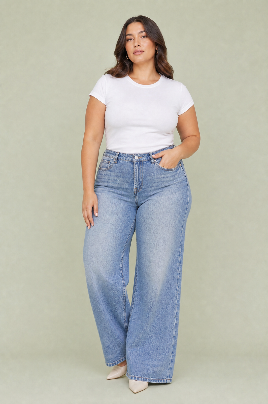 Blauer Jeans mit mittlerer Taille und weitem Schnitt