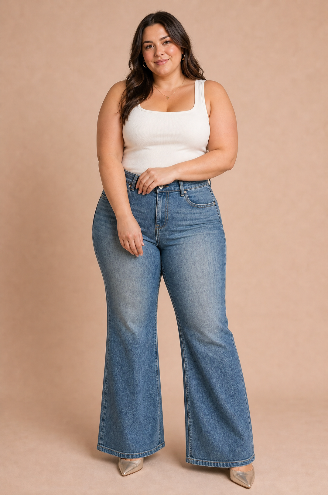 Hochtaillierte, weit geschnittene Jeans