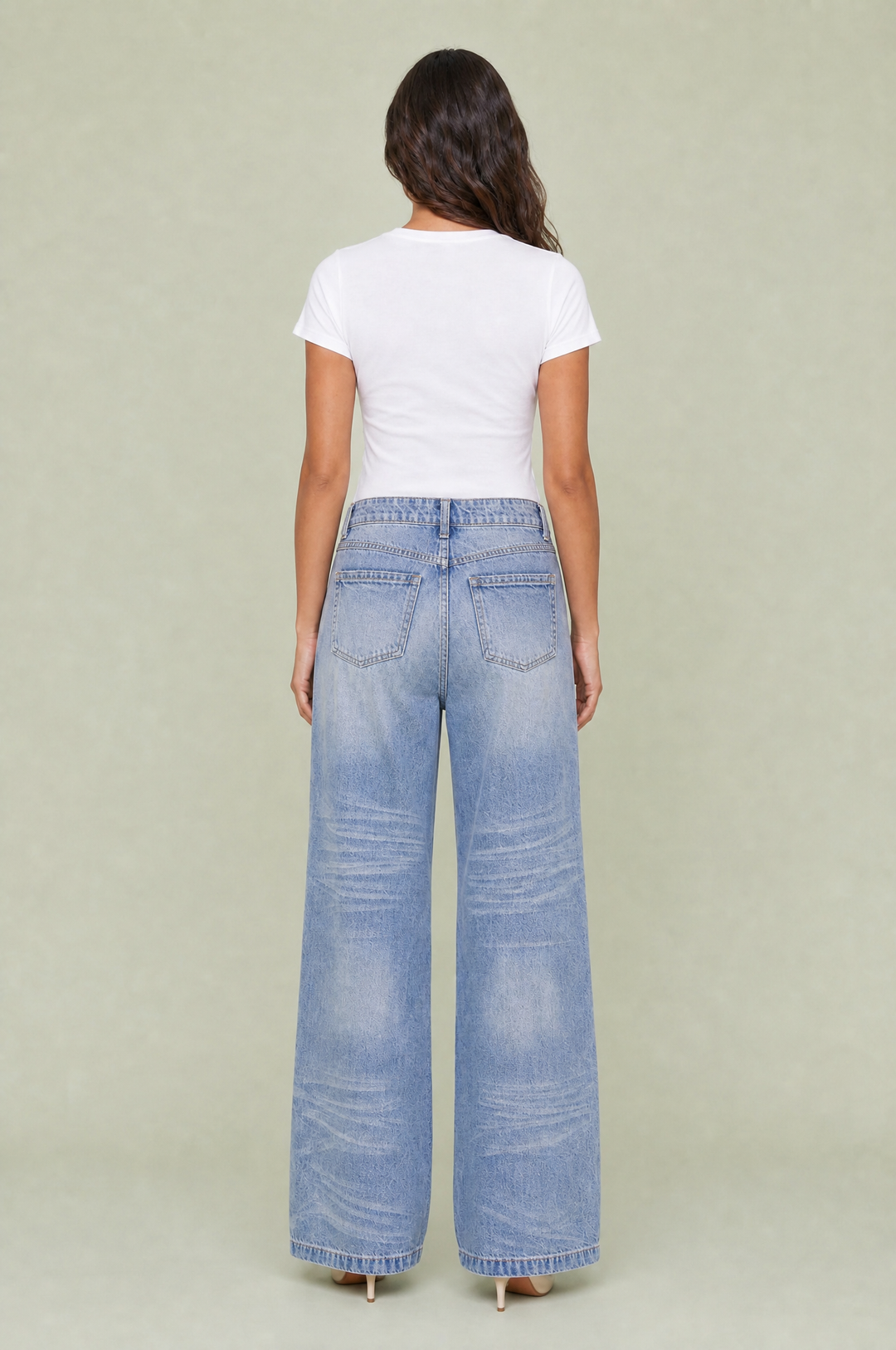 Blauer Jeans mit mittlerer Taille und weitem Schnitt