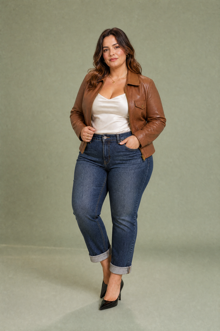 Dunkelblauer Mom-Jeans mit hoher Taille und geradem Schnitt