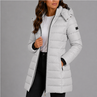 Lange Pufferjacke mit Kapuze