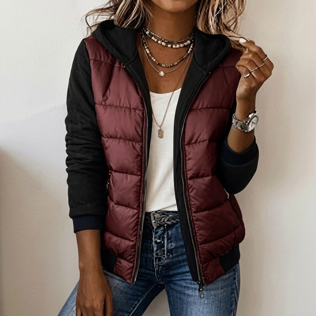 Celina | Damenjacke mit Kapuze, gefüttert, im Color-Block-Stil