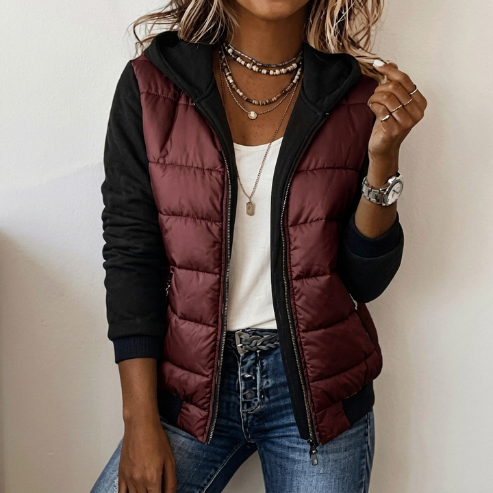 Celina | Damenjacke mit Kapuze, gefüttert, im Color-Block-Stil