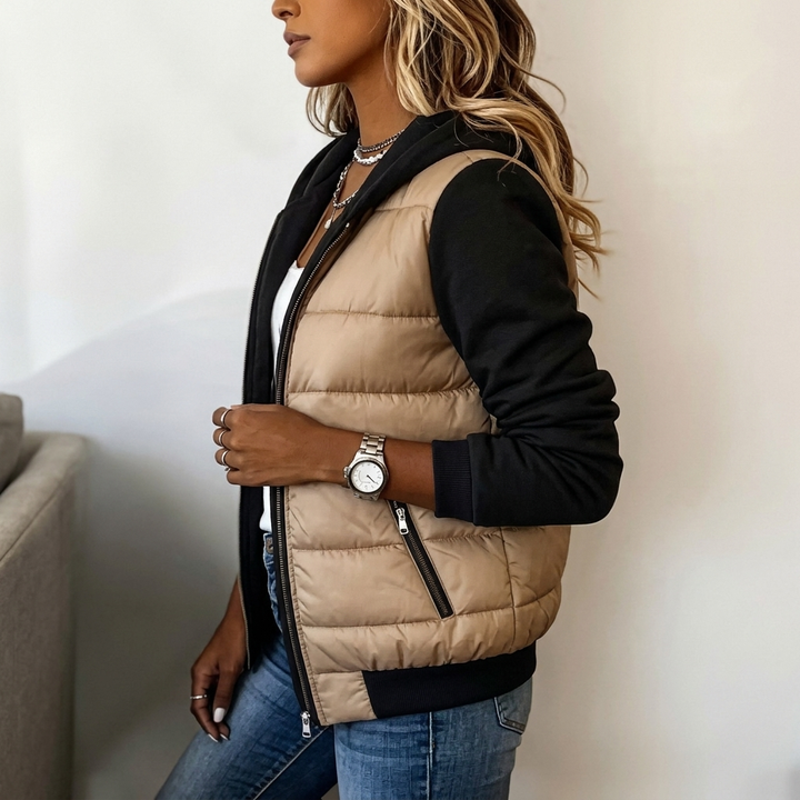 Celina | Damenjacke mit Kapuze, gefüttert, im Color-Block-Stil