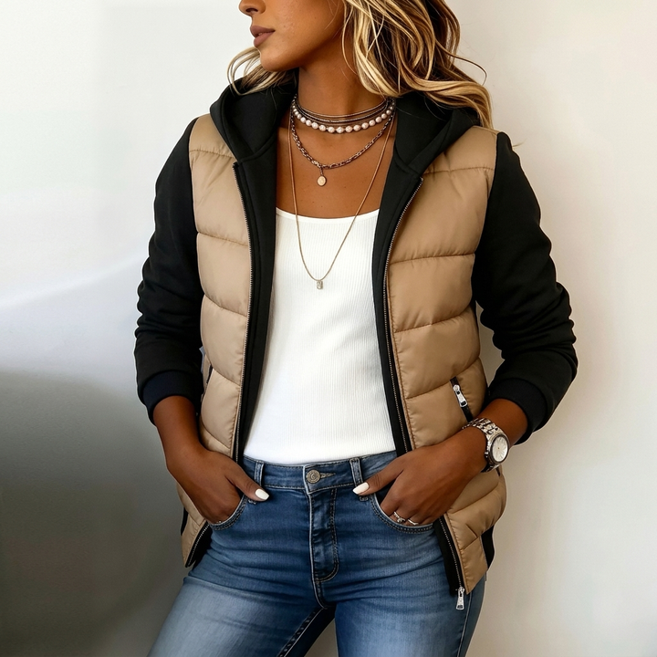 Celina | Damenjacke mit Kapuze, gefüttert, im Color-Block-Stil