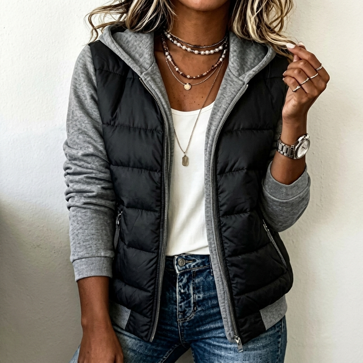 Celina | Damenjacke mit Kapuze, gefüttert, im Color-Block-Stil