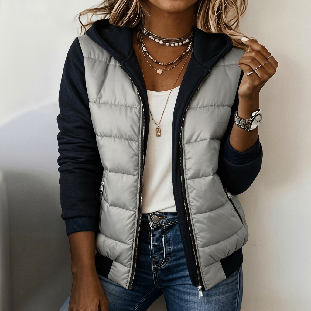 Celina | Damenjacke mit Kapuze, gefüttert, im Color-Block-Stil