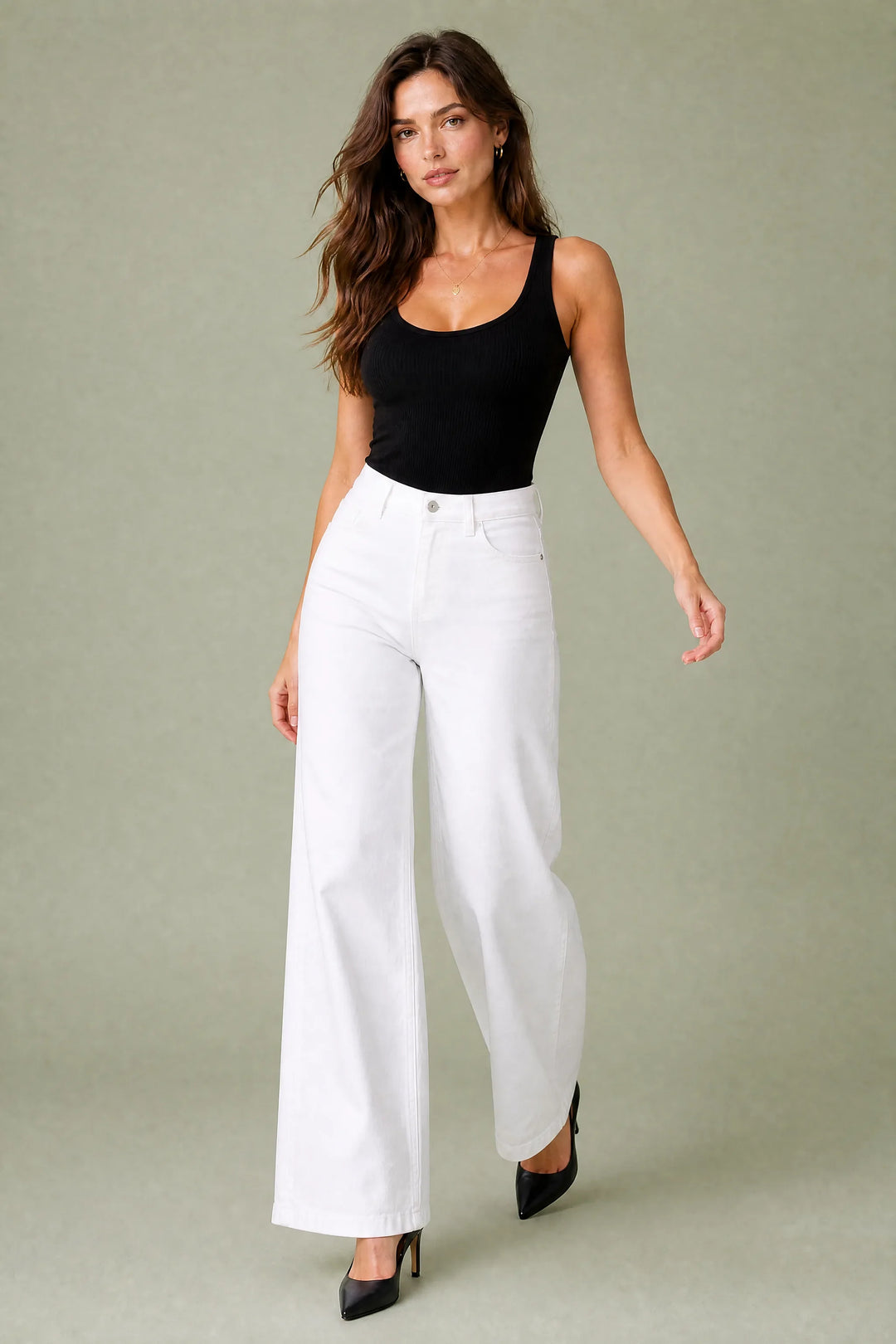 Weißer Jeans mit mittelhoher Taille und weitem Schnitt
