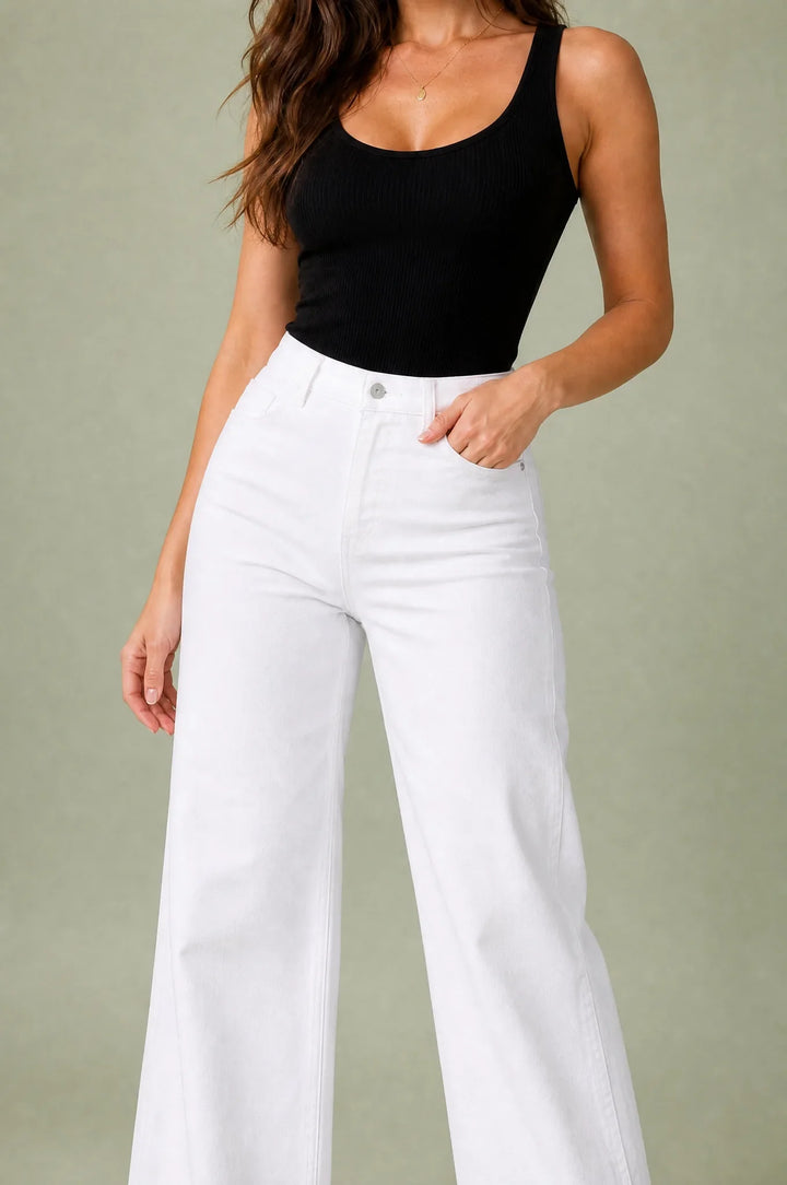 Weißer Jeans mit mittelhoher Taille und weitem Schnitt