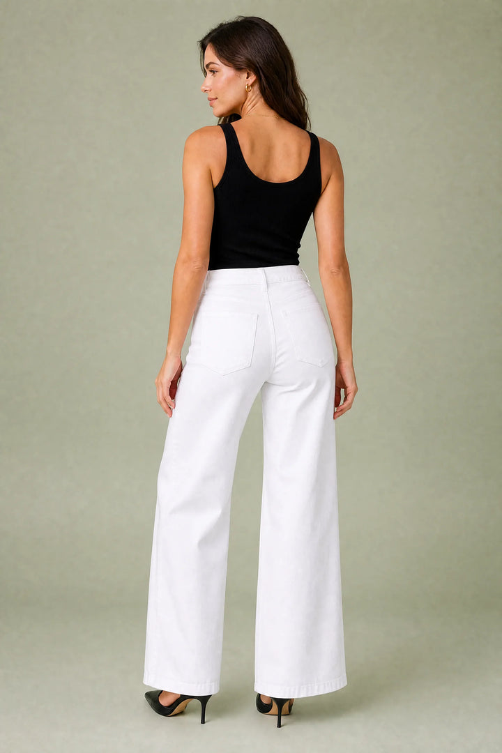 Weißer Jeans mit mittelhoher Taille und weitem Schnitt