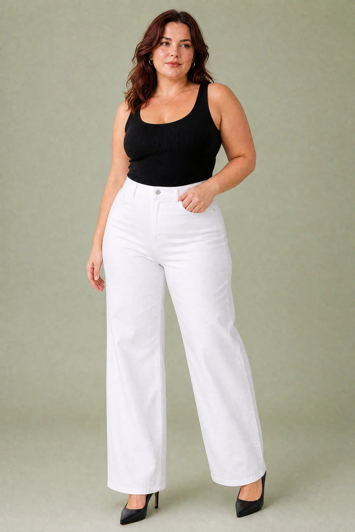 Weißer Jeans mit mittelhoher Taille und weitem Schnitt