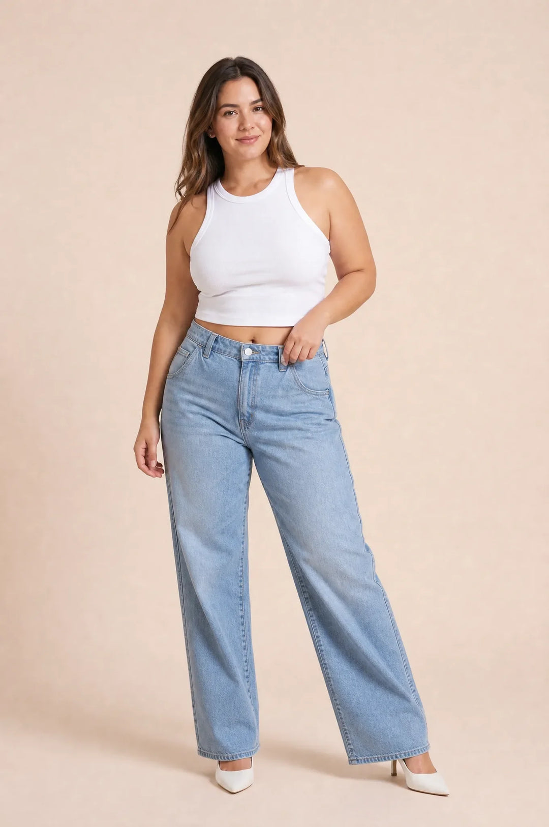 Helle blaue, weit geschnittene Jeans mit mittlerer Taille
