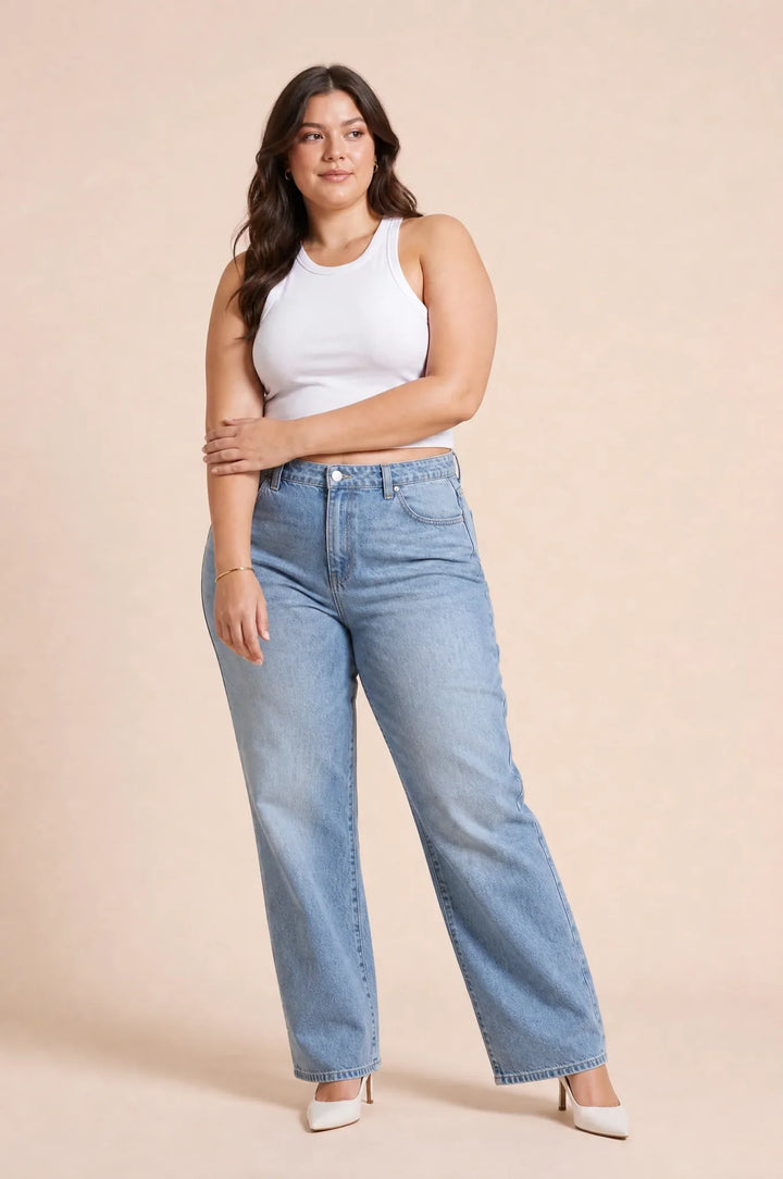 Helle blaue, weit geschnittene Jeans mit mittlerer Taille