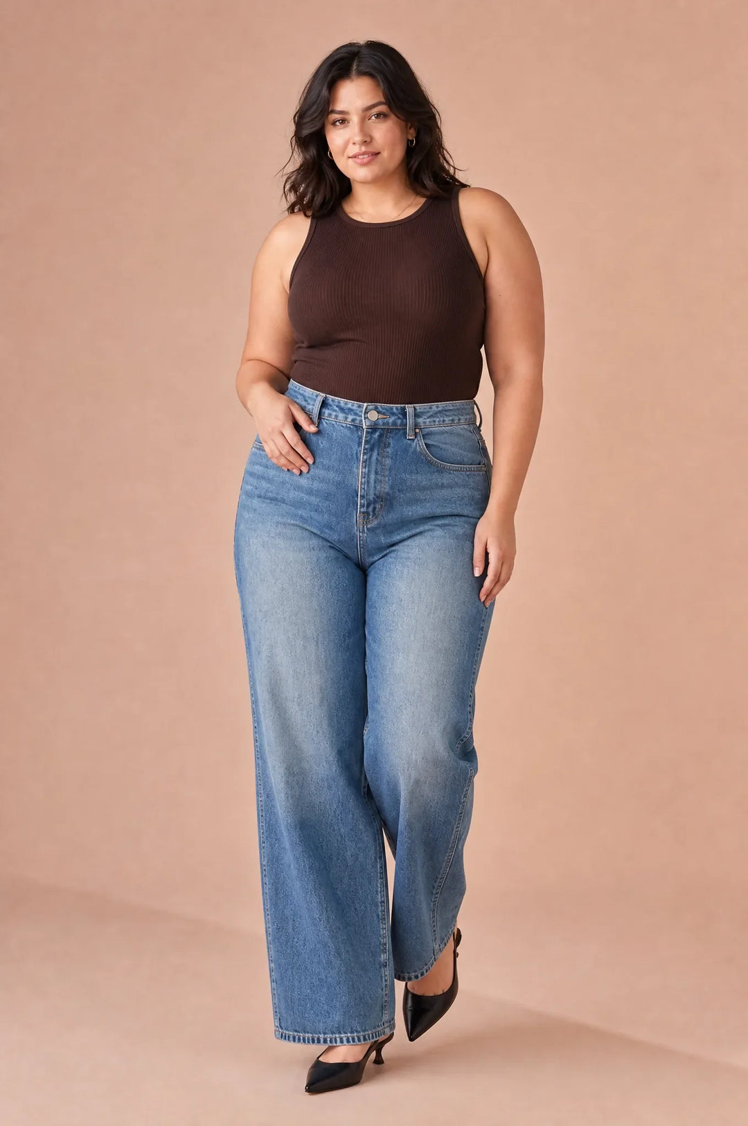 Blauer Jeans mit weitem Schnitt und mittelhoher Taille