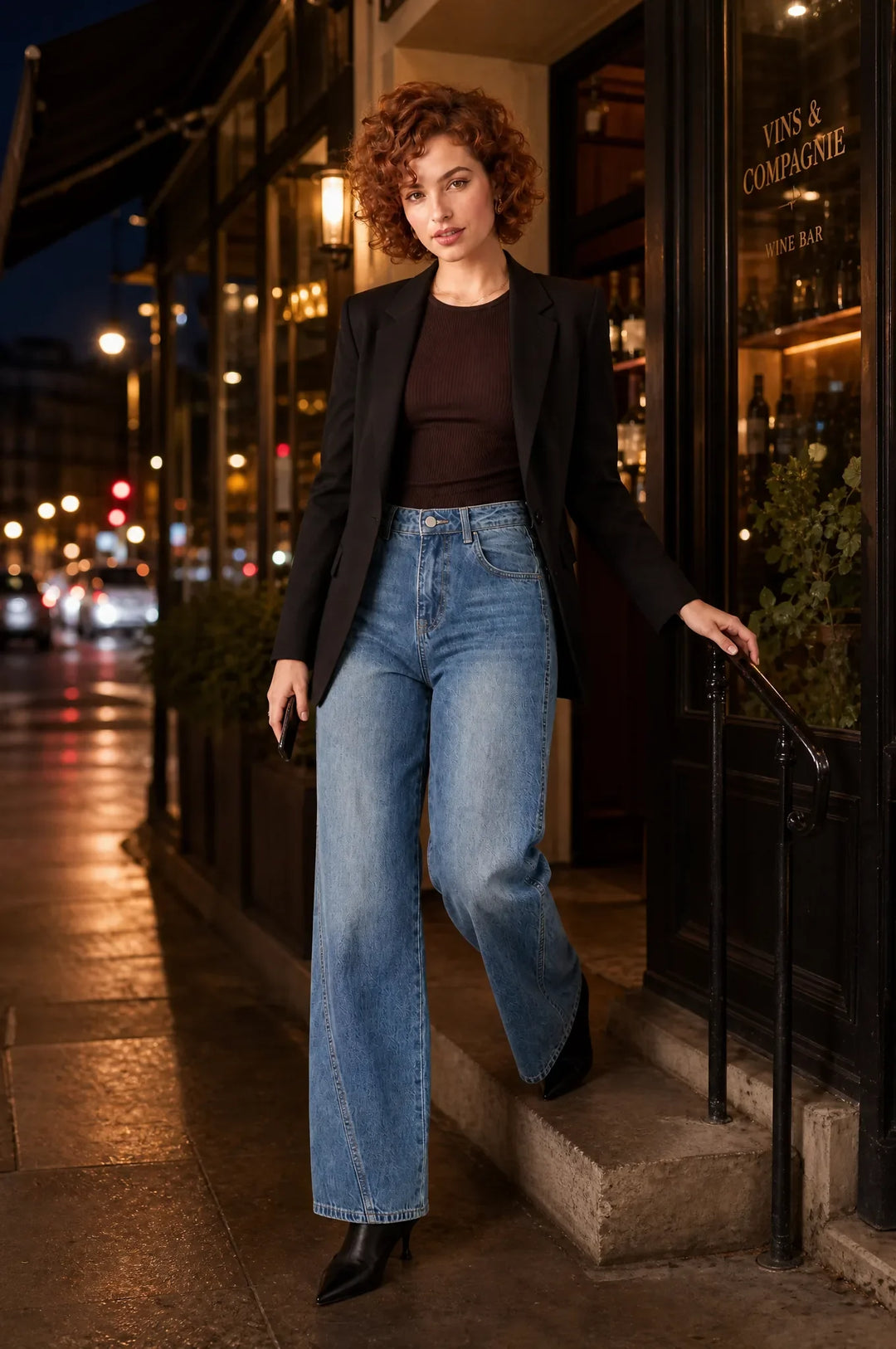 Blauer Jeans mit weitem Schnitt und mittelhoher Taille