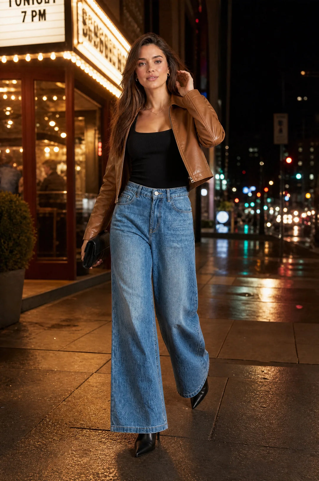 Blauer Jeans mit weitem Schnitt und mittelhoher Taille