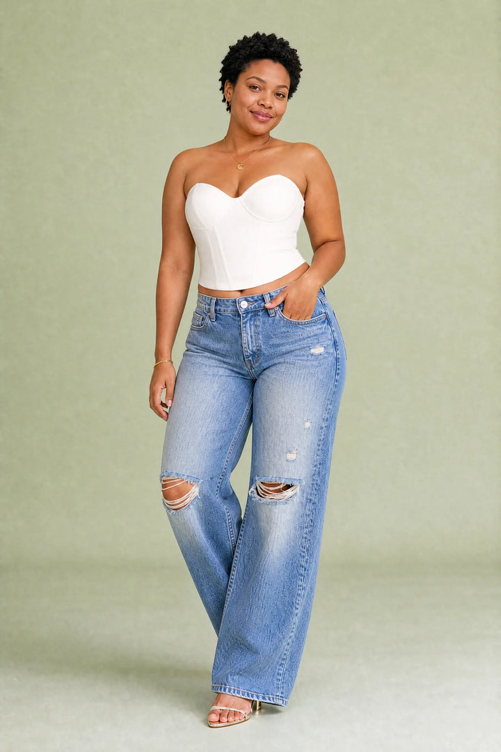 Blauer Jeans mit weitem Schnitt und mittelhoher Taille