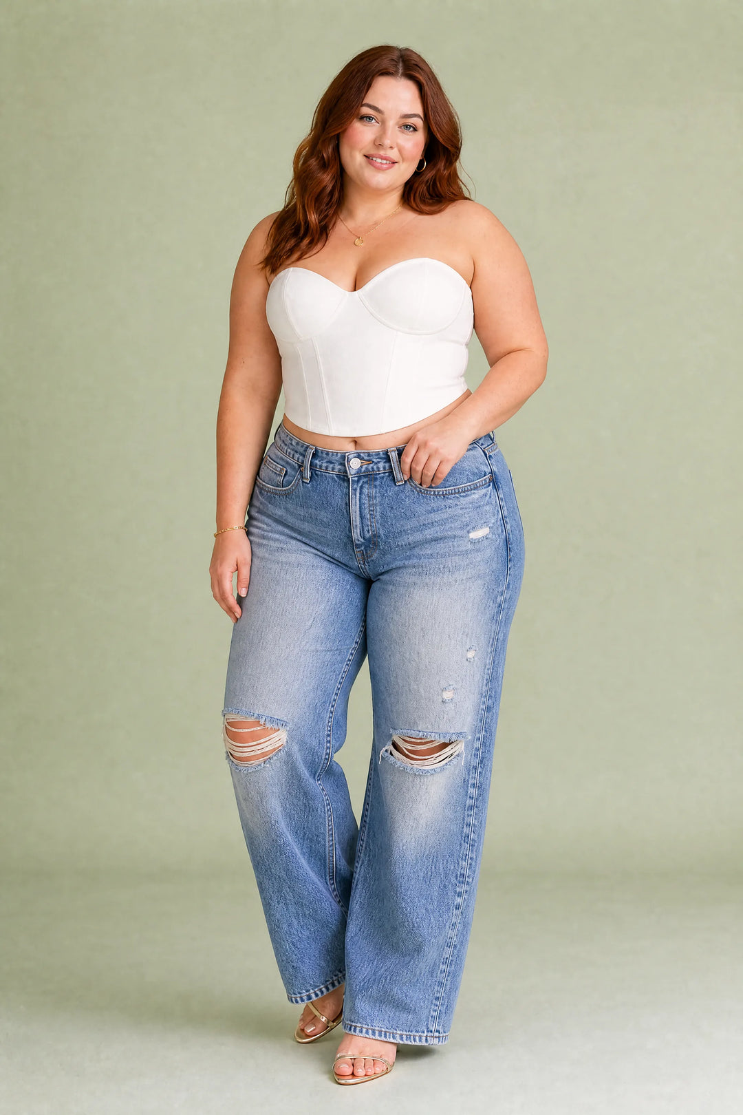 Blauer Jeans mit weitem Schnitt und mittelhoher Taille