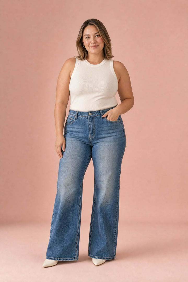 Hellblauer, ausgefranster Jeans