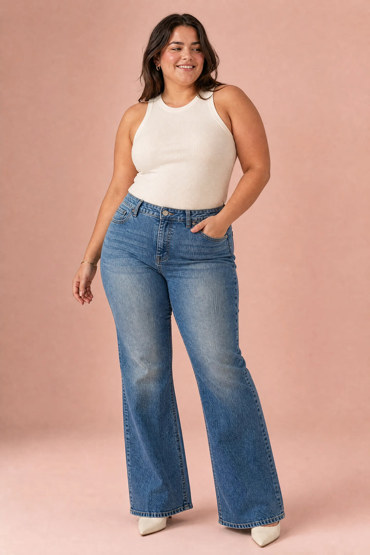 Hellblauer, ausgefranster Jeans