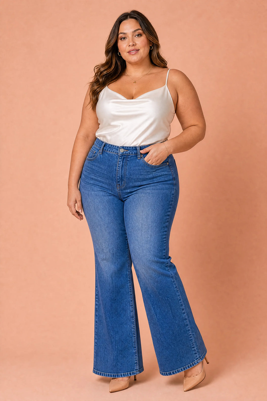Blauer Flare-Jeans mit mittlerer Taille