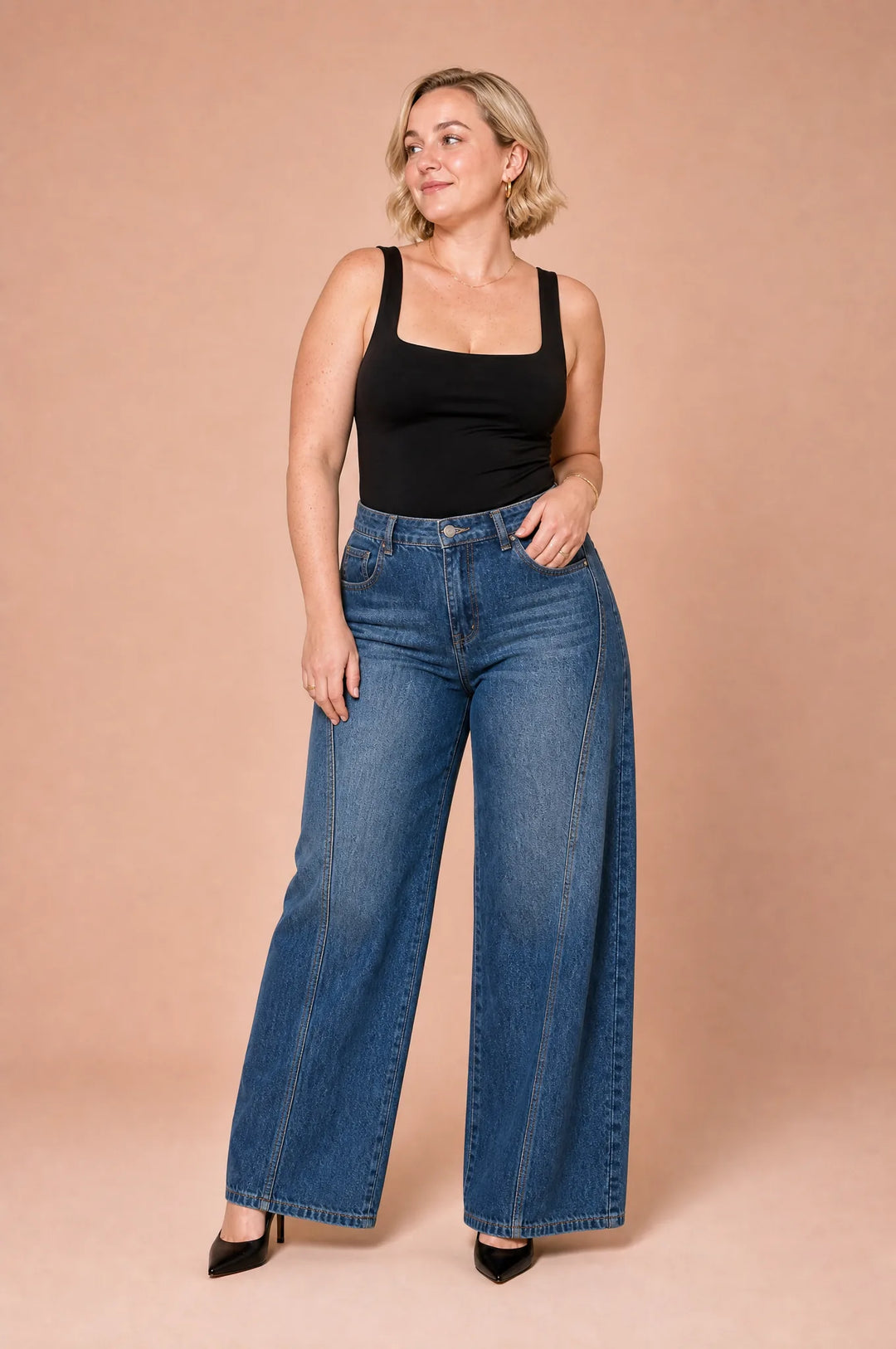 Hochtaillierte Jeans mit weitem Schnitt