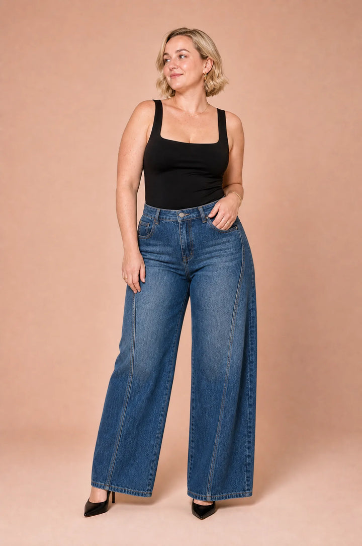 Hochtaillierte Jeans mit weitem Schnitt