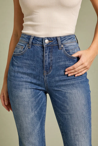 Hochtaillierte, ausgestellt Jeans in Blau